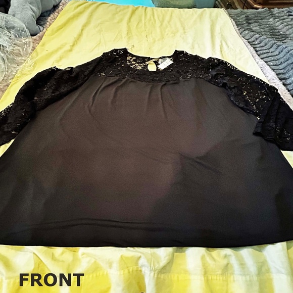 NEW PHOTOS! LACE SWEETHEART TOP, BLACK, SIZE 5X, BACK BUTTON, PENNINGTONS, - Picture 2 of 9